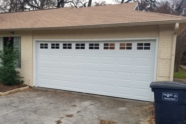 white garage door with stockton